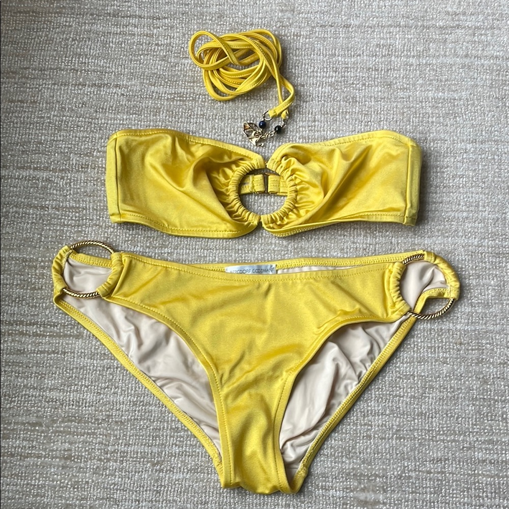 Milly cabana Yellow Bandeau Bikini with Gold Accents. Size p